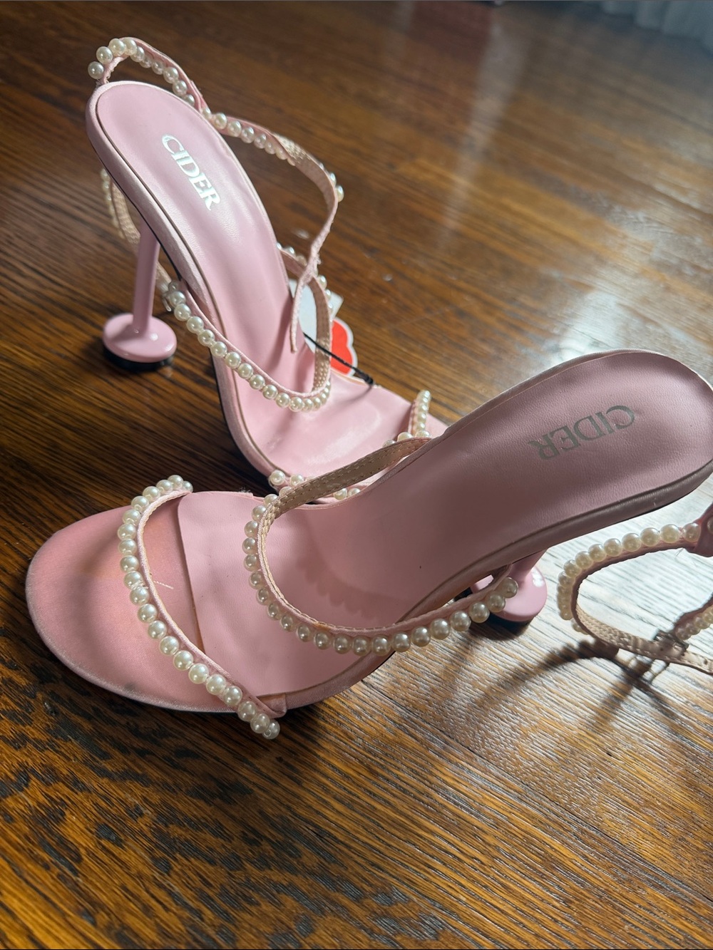 Cider Pink Pearl-Trim Stiletto Sandals